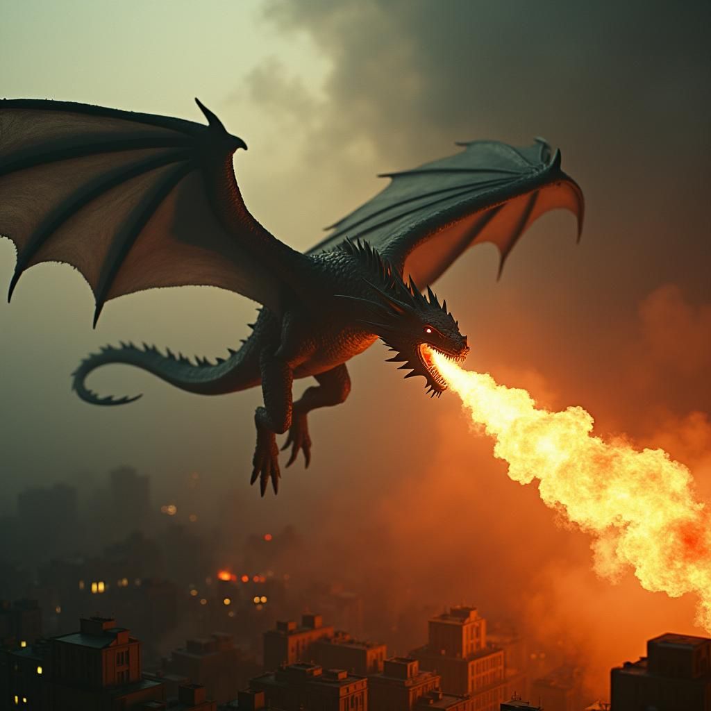 Epic Dragon Attacks City: Cinematic Film Still