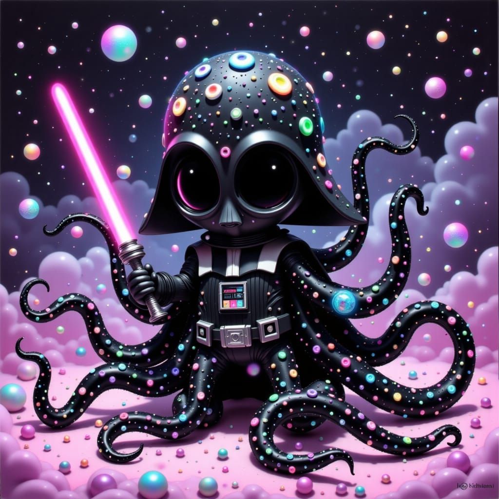 Kawaii Octopus as Darth Vader in Whimsical Style