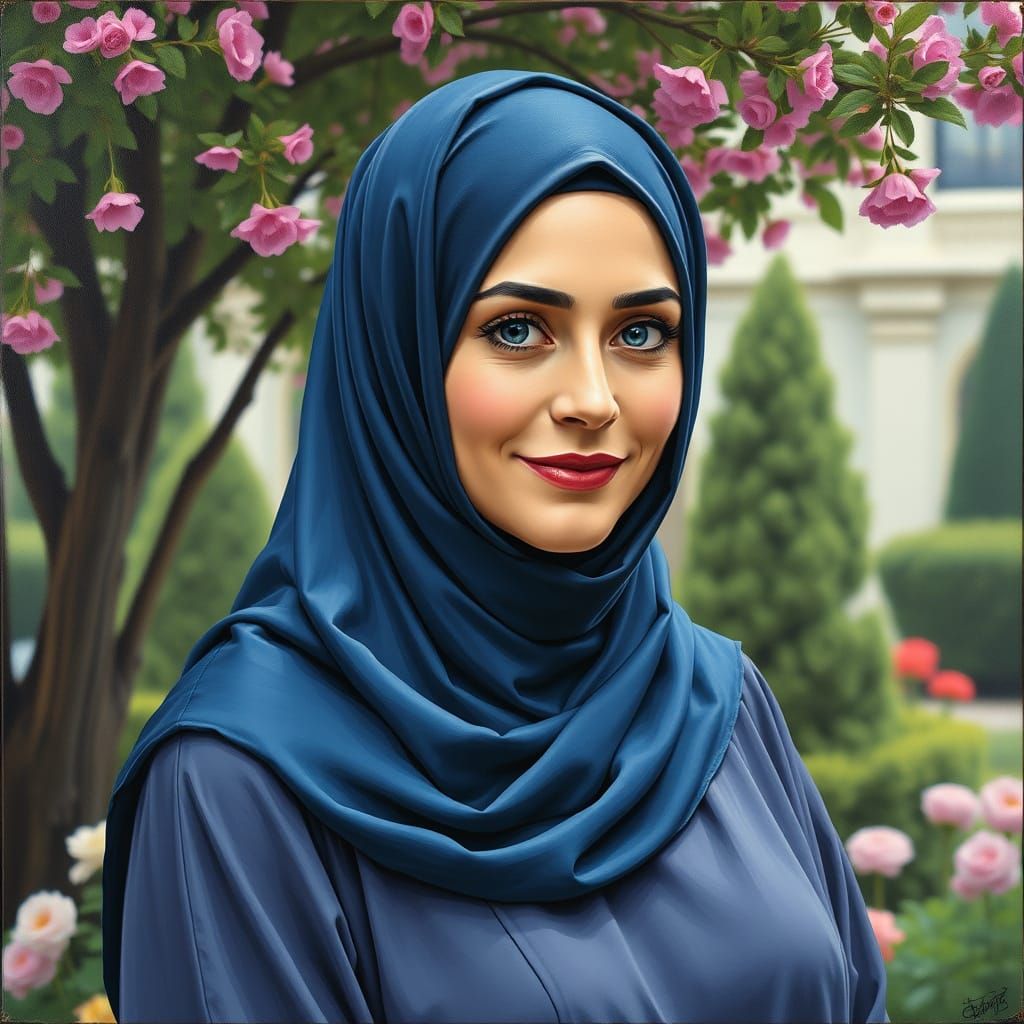 Elegant Woman in Hijab Oil Painting Portrait