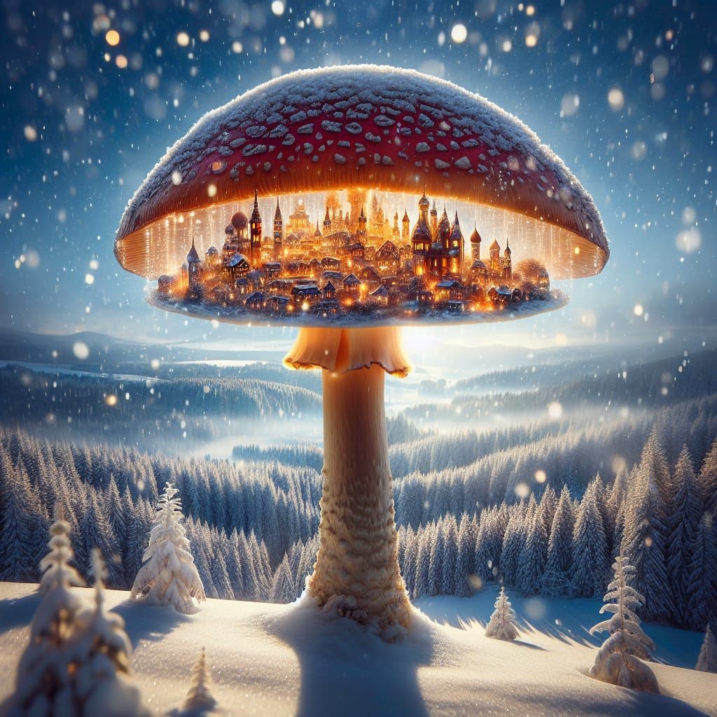 Magical Mushroom City in Winter Wonderland