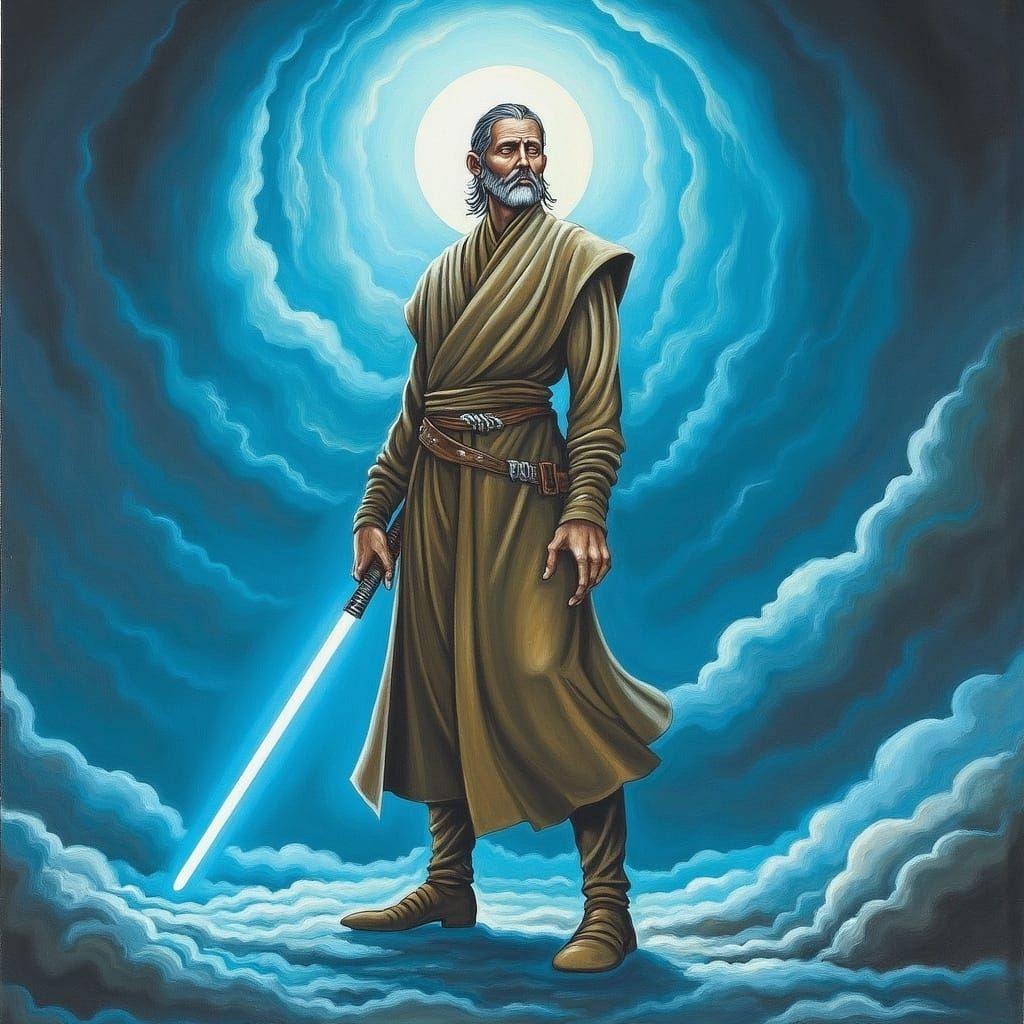 Jedi Knight Prepares for Battle in Surreal Setting