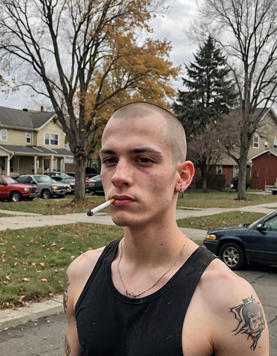 Punk Smoker with Shaved Head