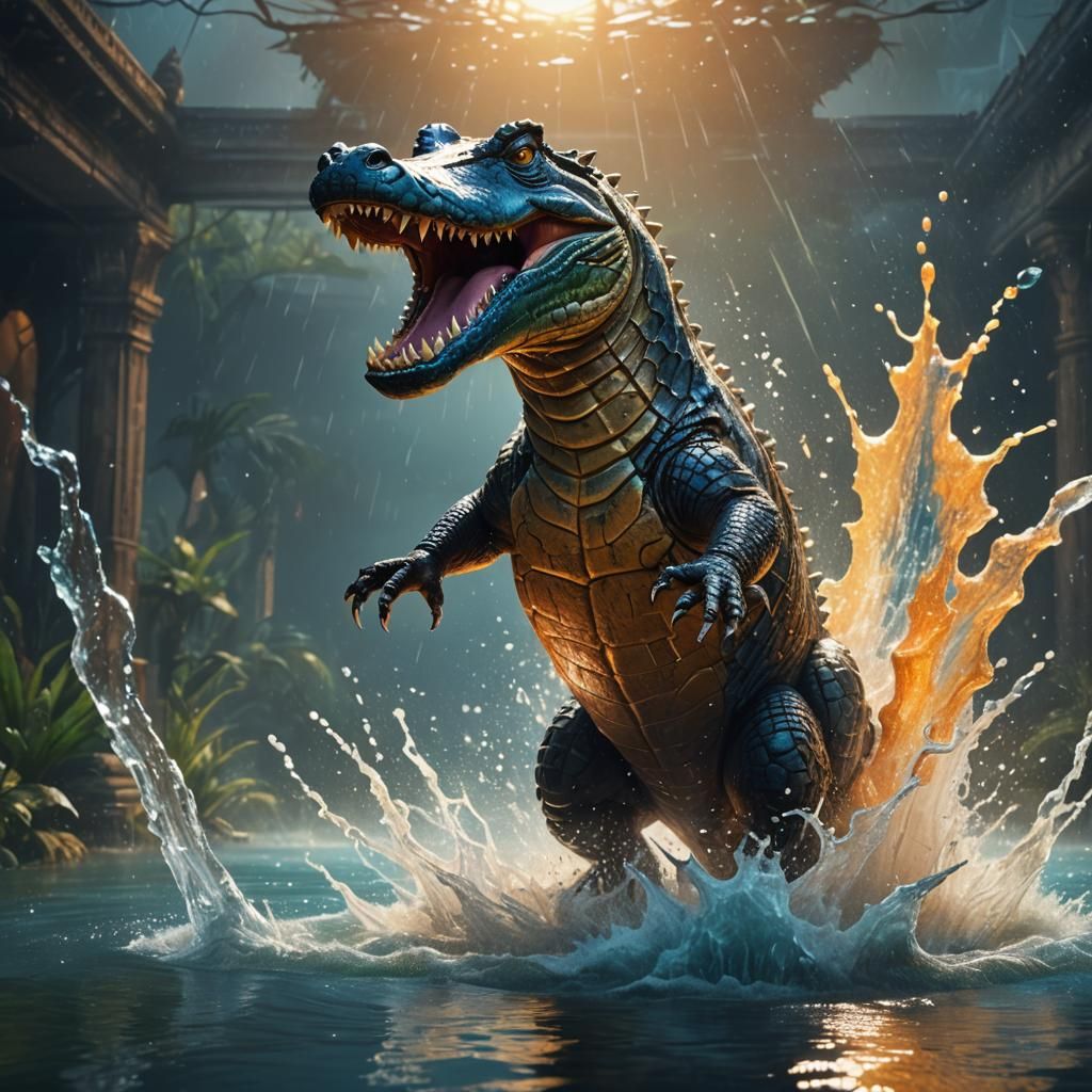 Crocodile Leaping From Water: Fantastical Concept Art