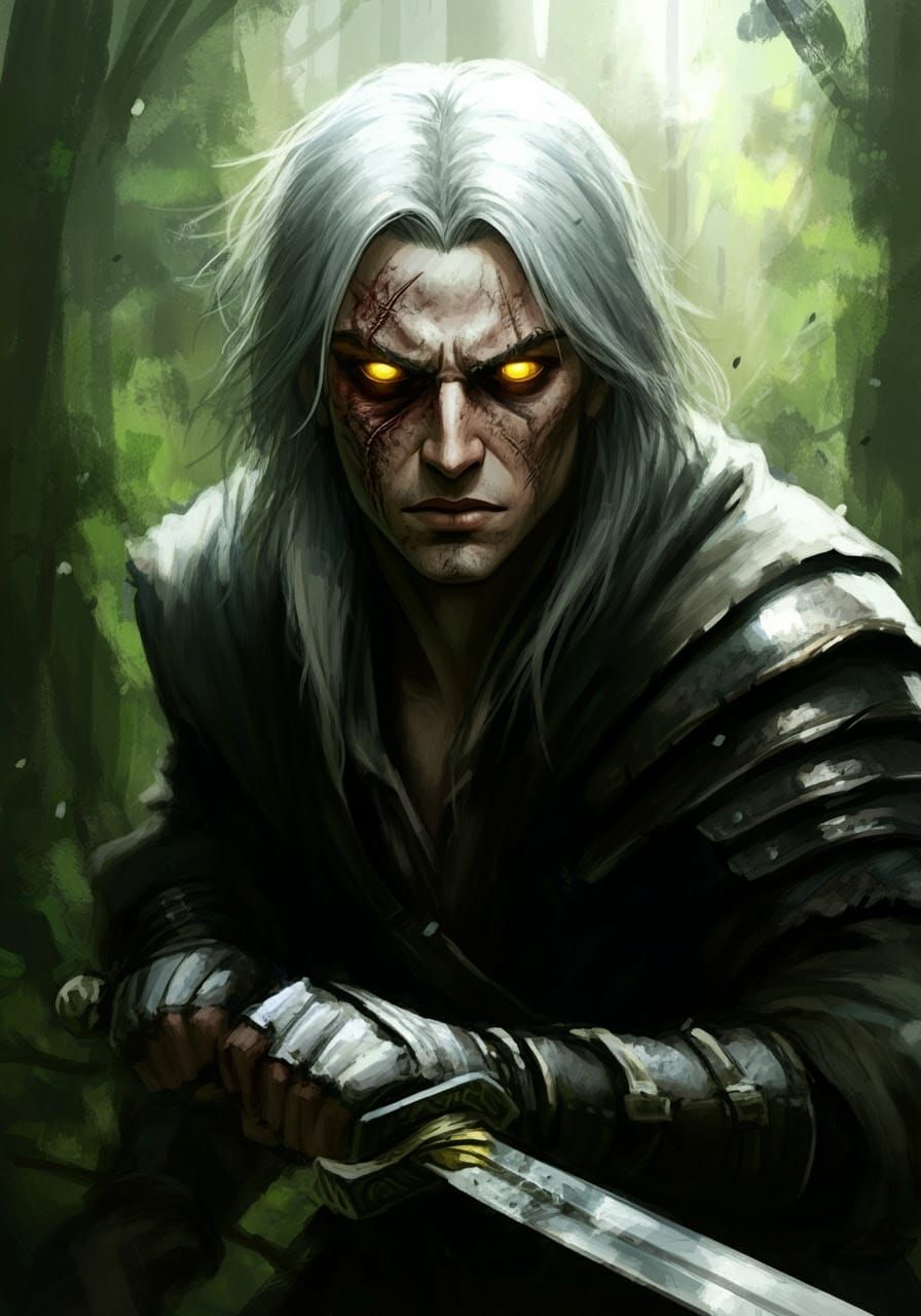 Determined Warrior in Emerald Forest