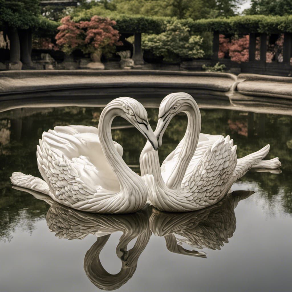 Elegant Wedgewood Swans on Pond Statue