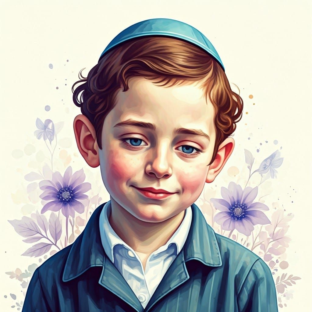 Surreal Haredi Boy Lost in Lavender Dreams in Klimt Style
