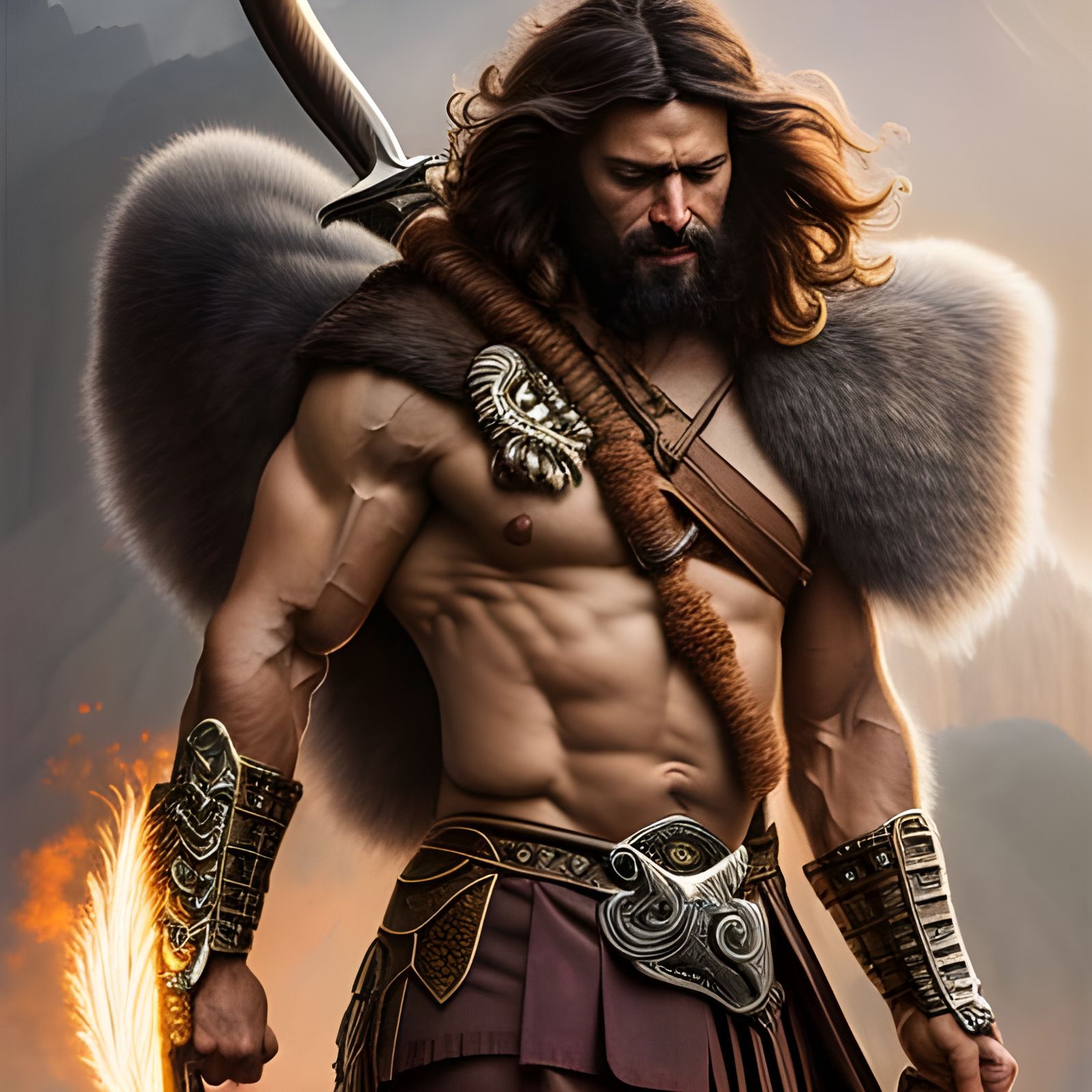 Majestic Barbarian Portrait in Rococo Style