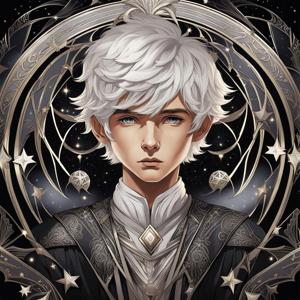 Art Deco Boy with Stars on Black Background