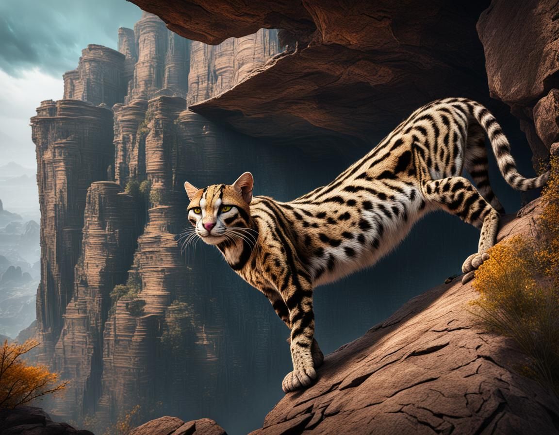 Ocelot on Cliff: Detailed Matte Painting