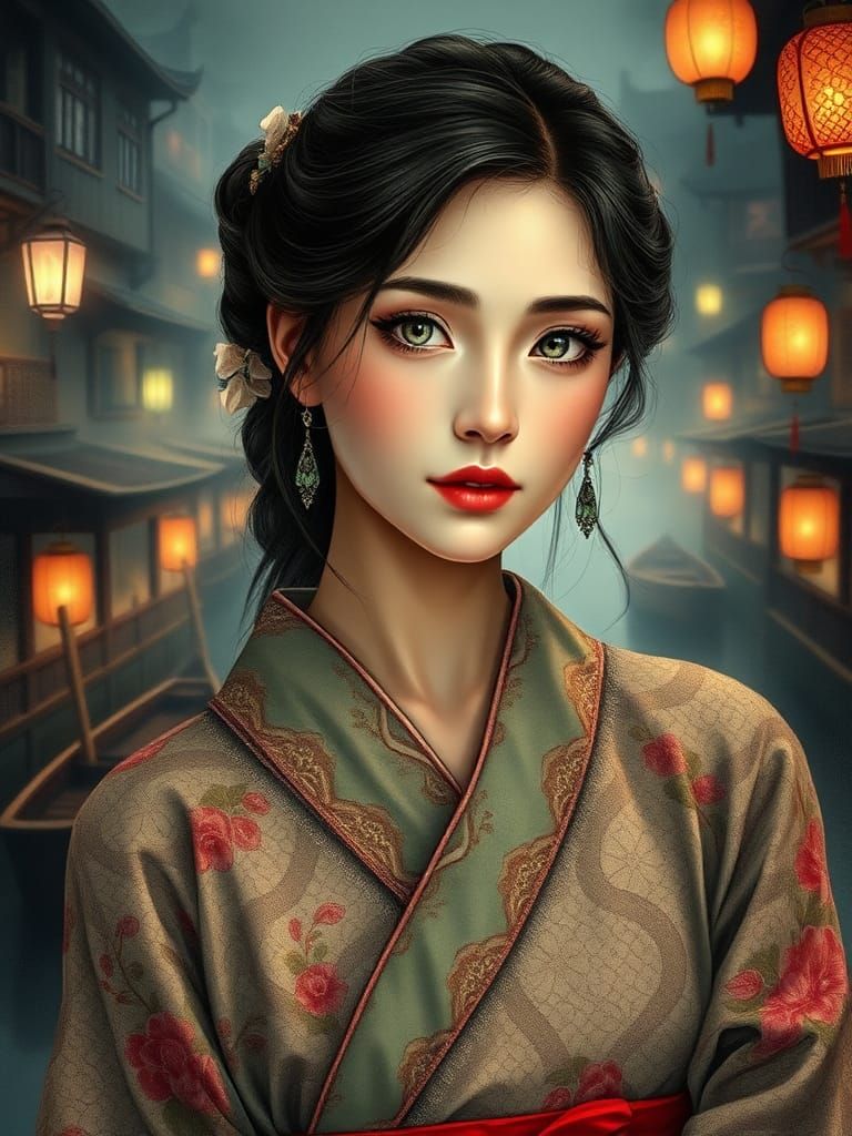 Elegant Woman in Sepia Tones, Art Nouveau Style