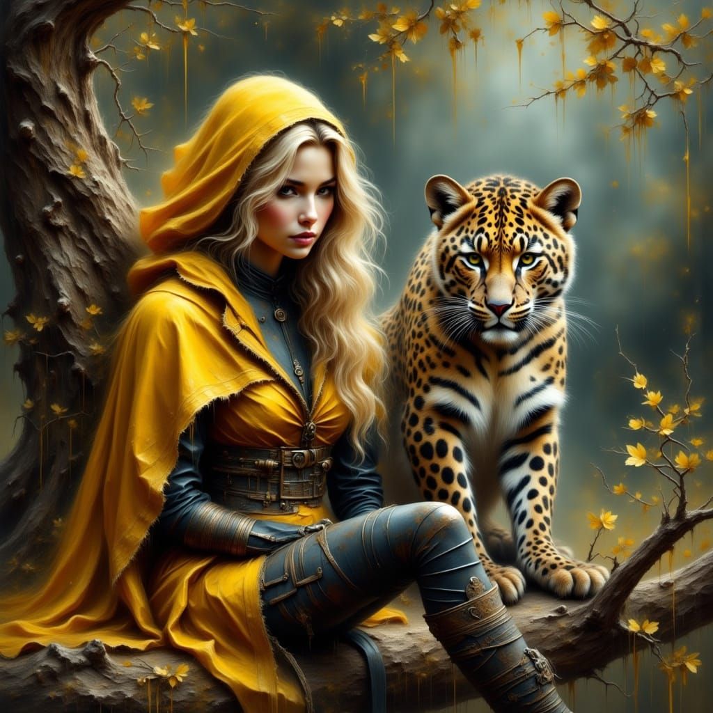 Ethereal Rogue with Leopard in Fantastical Forest