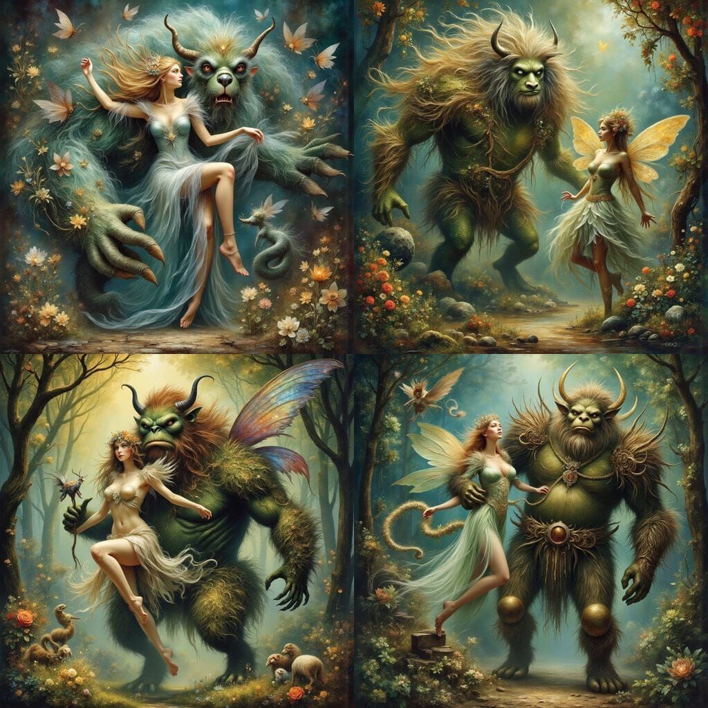 Whimsical Ethereal Fairy Scene with Troll