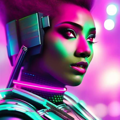 Cyberpunk Fashionista in Neon Retro Cityscape