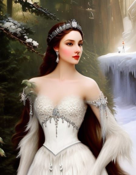 Beautiful Snow Queen with Diamond Crown, Fantasy Art