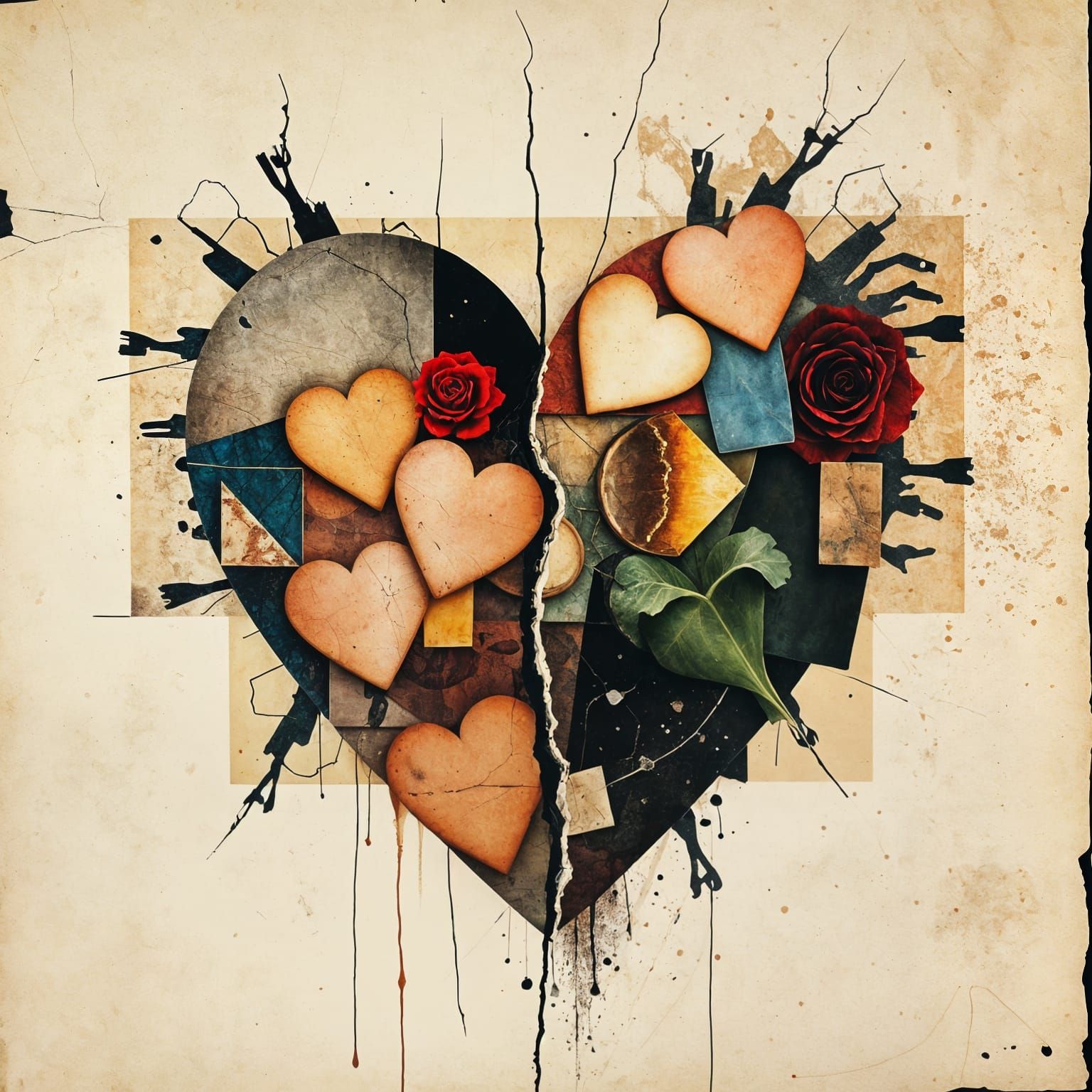 Grunge Heart Mosaic in Double Exposure