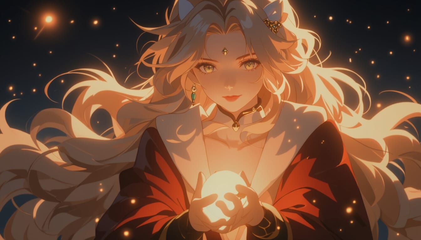 Japanese Girl with Aerith Hairstyle in Cosmos Setting