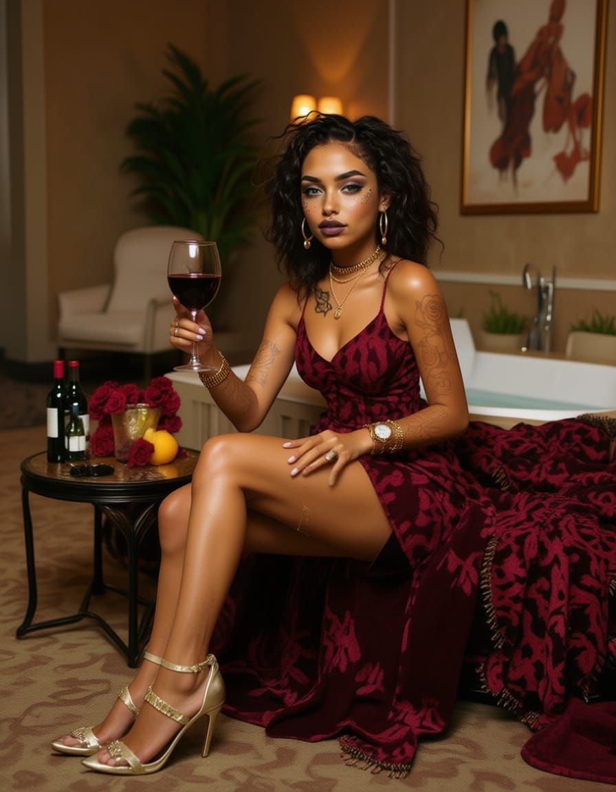 Confident Woman with Pink Hair, Tattoos, and Luxury Accents