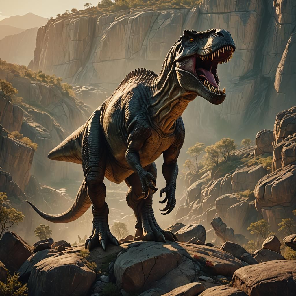 T-Rex Surveys Prehistoric Kingdom: Cinematic Film Still
