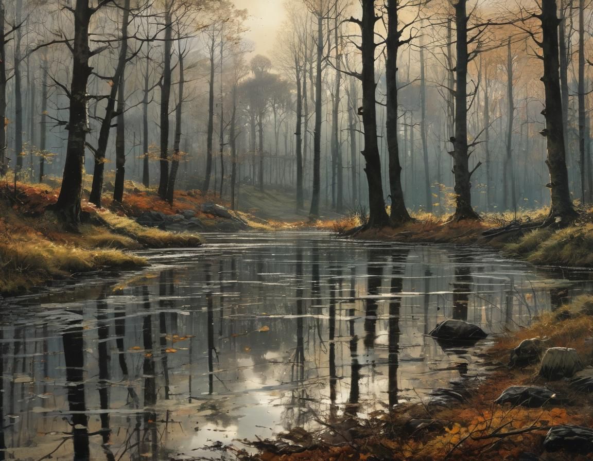 Autumn Landscape Shines After Rain, Painterly Style