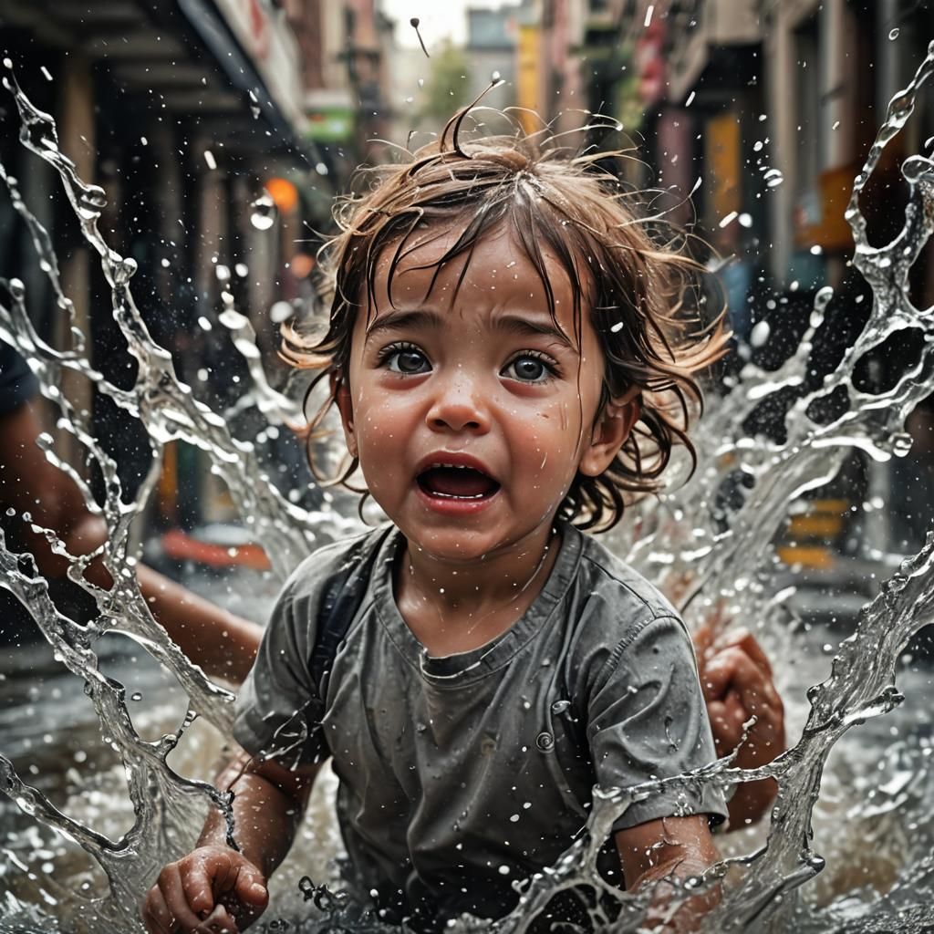 Innocence Overwhelmed: Hyperrealistic Climax with Splash