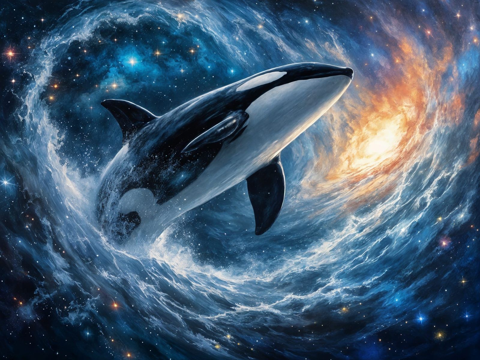 Cosmic Orca: A Dreamlike Oil Painting
