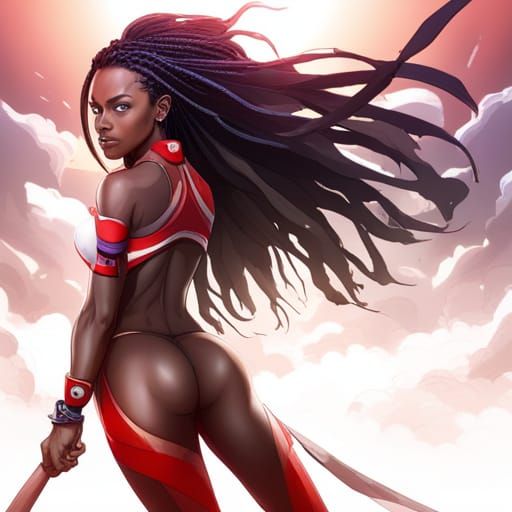 Anime-Style Portrait of a Black Woman with Dreadlocks