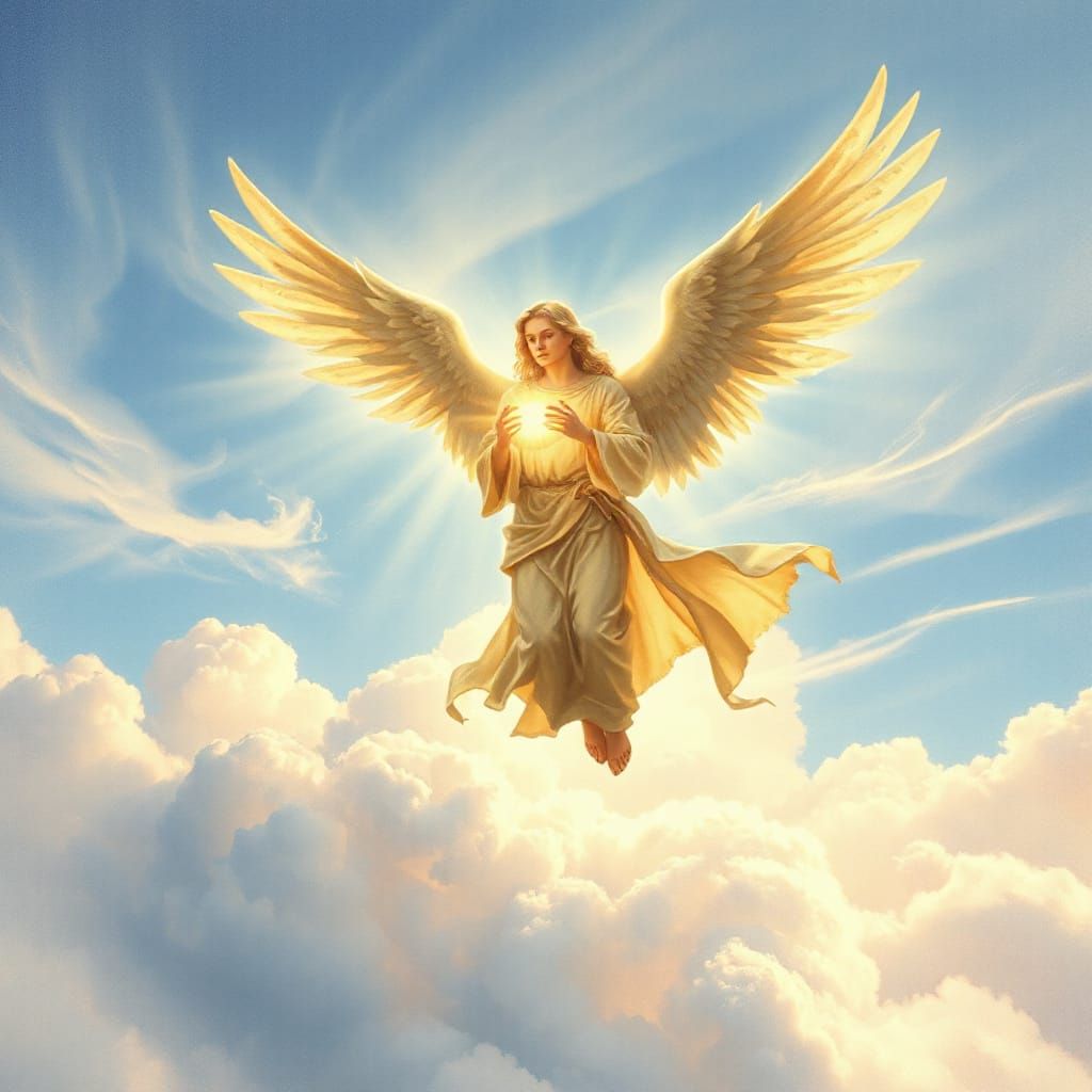 Majestic Angel Descends with Glowing Orb