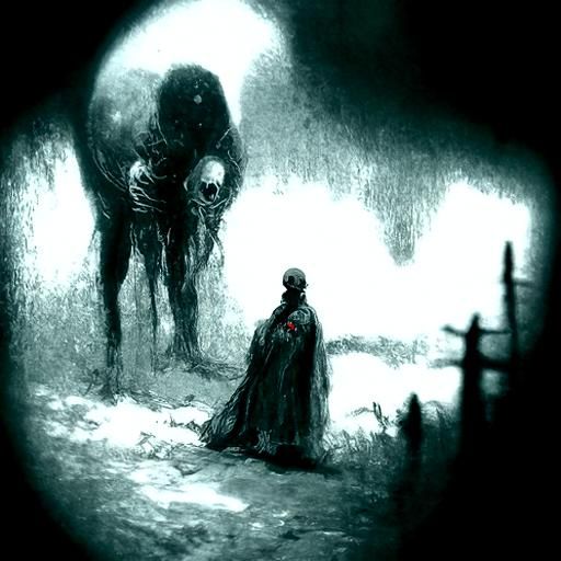 Menacing Stalker in a Dark Horror Engraving