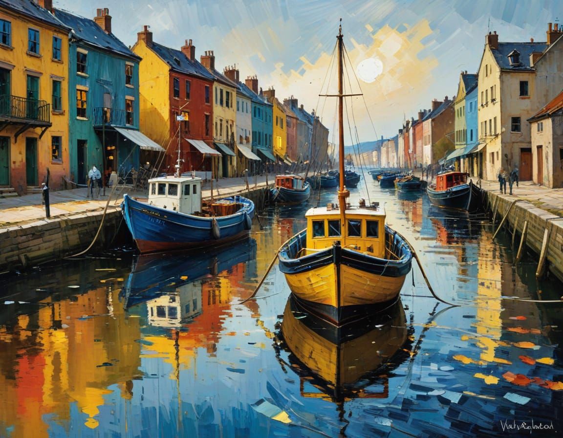 Impasto Oil Painting of Abandoned Harbour Scene