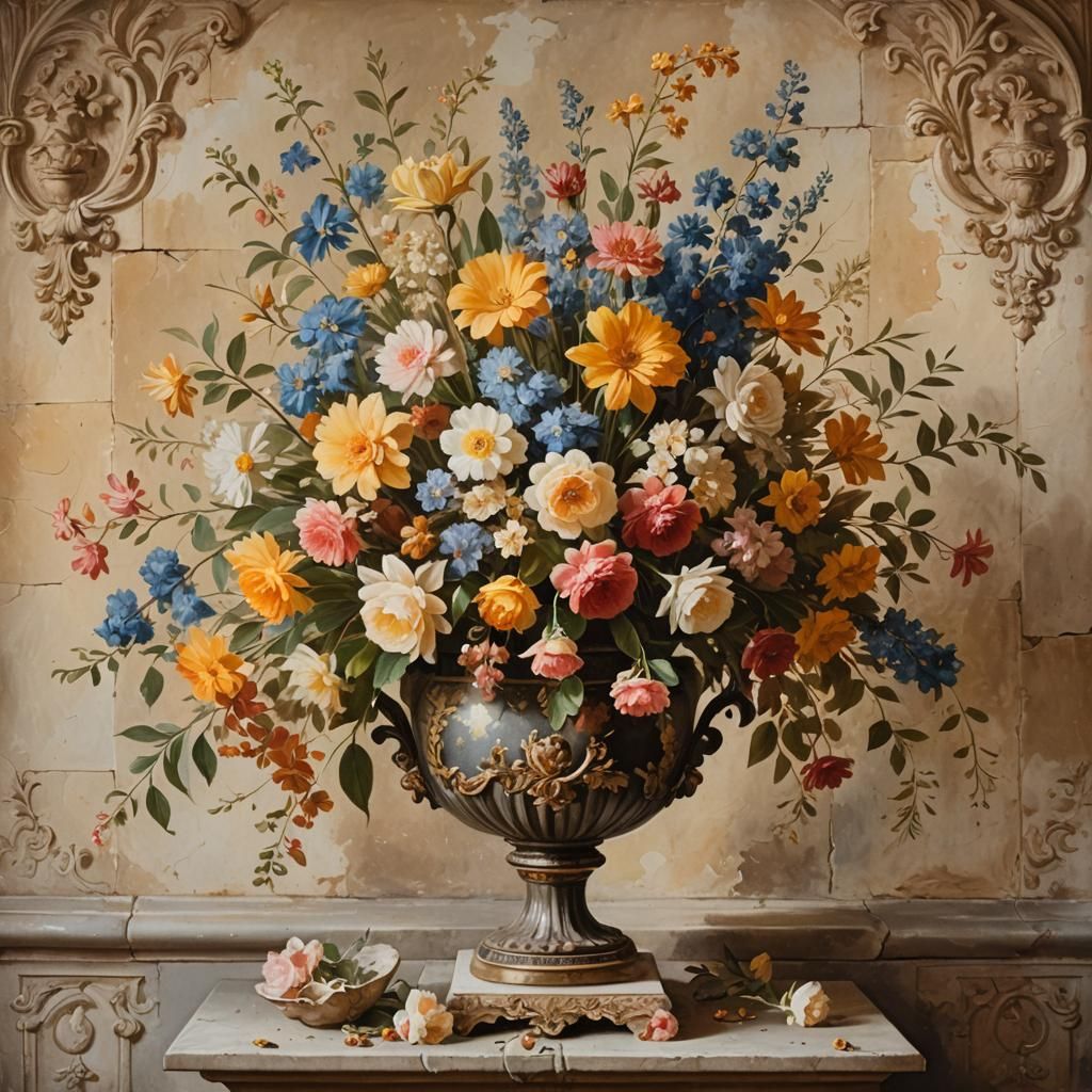 Floral Still Life Painting in 18th Century Style