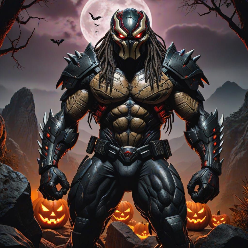Predator Halloween Portrait in Comic Book Style
