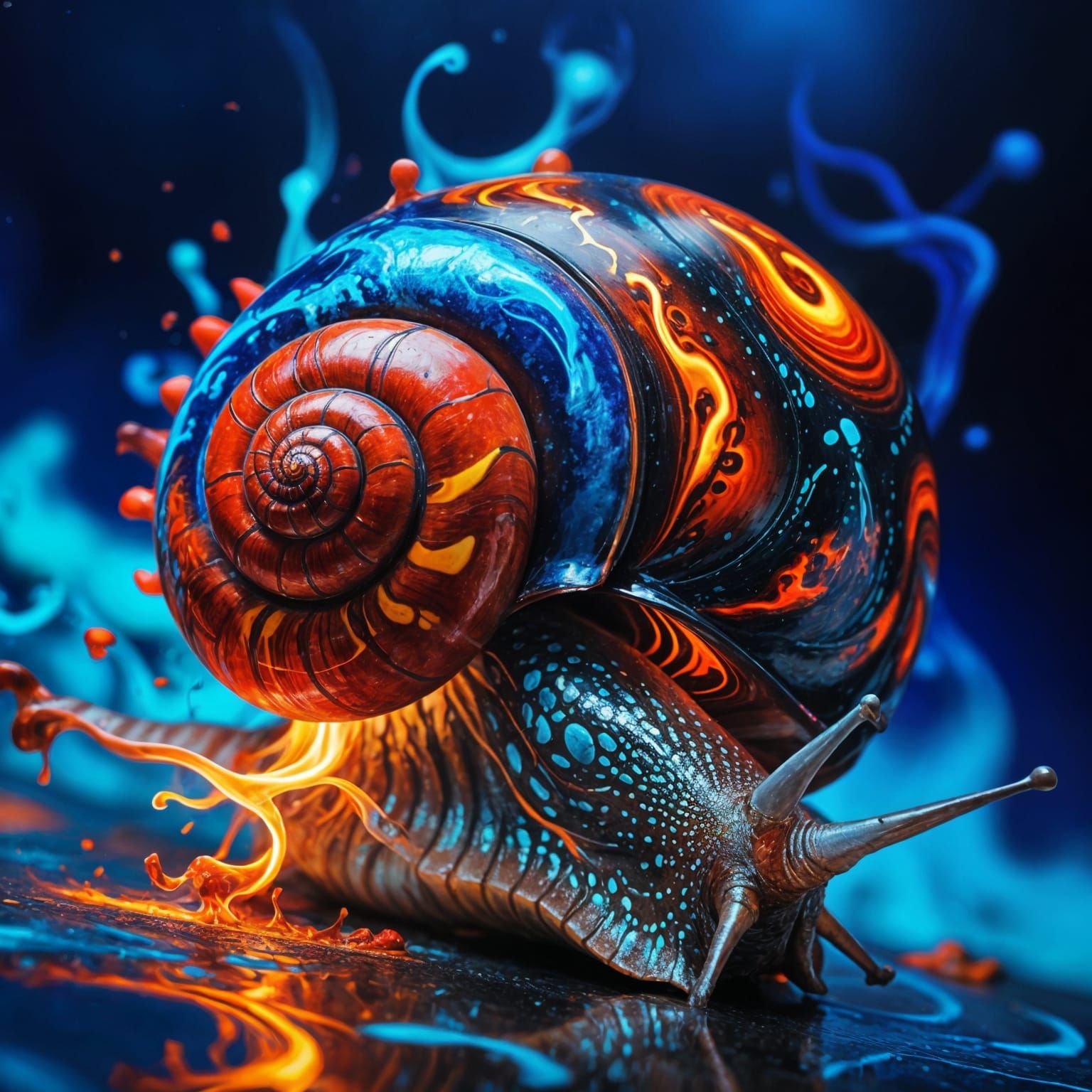 Psychedelic Fire Snail Tripping: Surreal Oil Painting