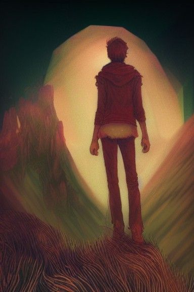 Gothic Man on Green Hill Under Full Moon