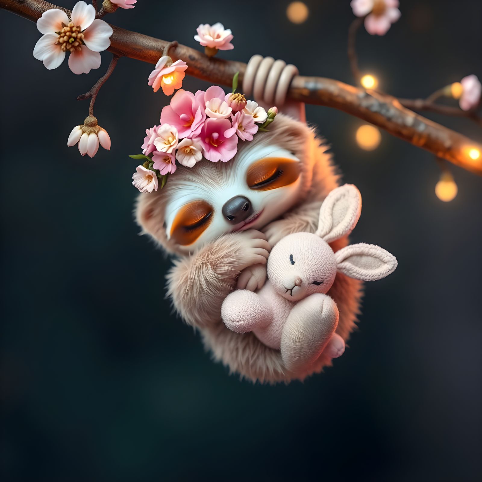 Pastel-Colored Baby Sloth in Whimsical Dream Scene