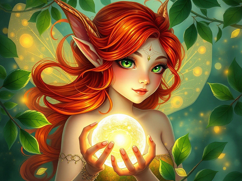 Enchanting Red-Haired Fairy Portrait in Digital Art Style