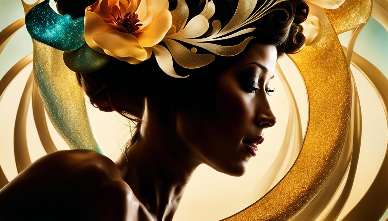 Art Nouveau Silhouette of Smiling Woman