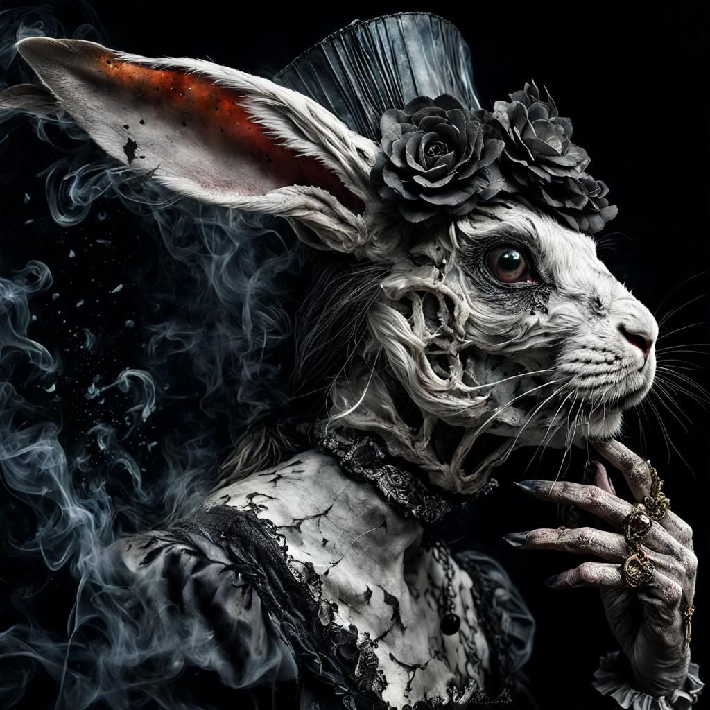 Undead Victorian Rabbit Lady Dissolving Into Smoke