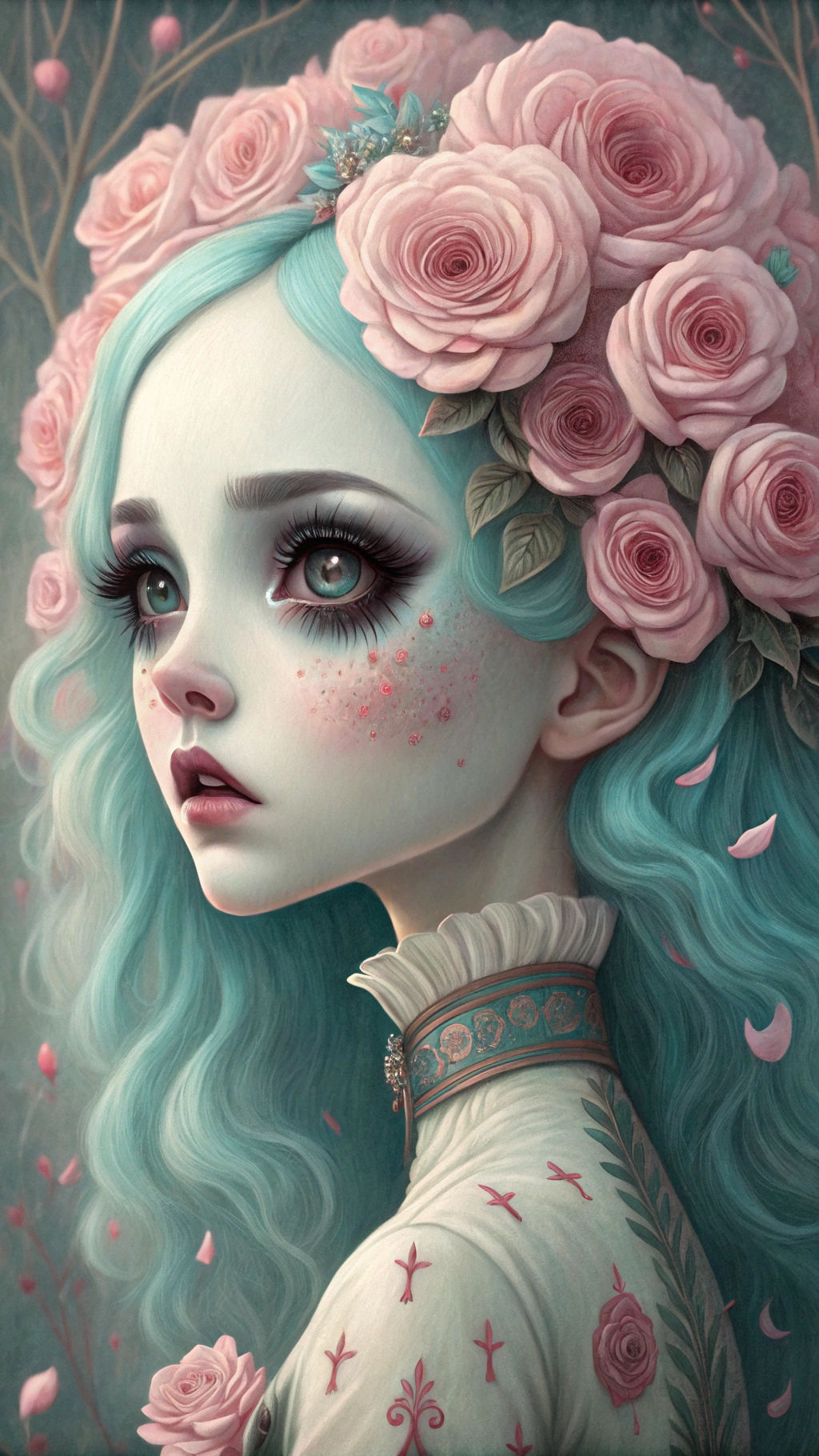 Ethereal Girl with Roses, Surreal Digital Art