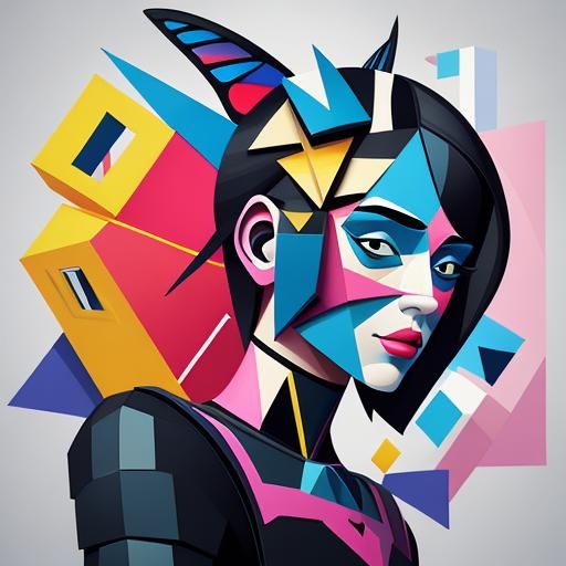 Cubist Girl with Butterfly Art Deco Painting