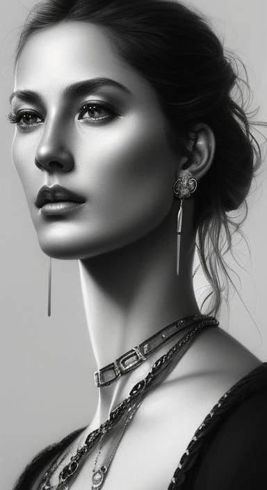 Silvia Carolina Rodriguez Arza hyperdetailed charcoal drawing head and shoulders portrait, 8k resolution concept art por...