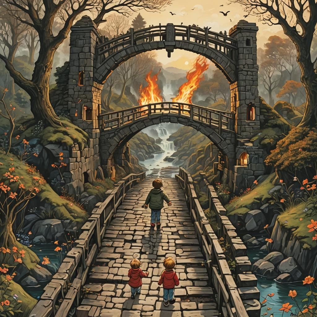 Burning Bridge: A Fantastical Matte Painting of Rekindled Lo...