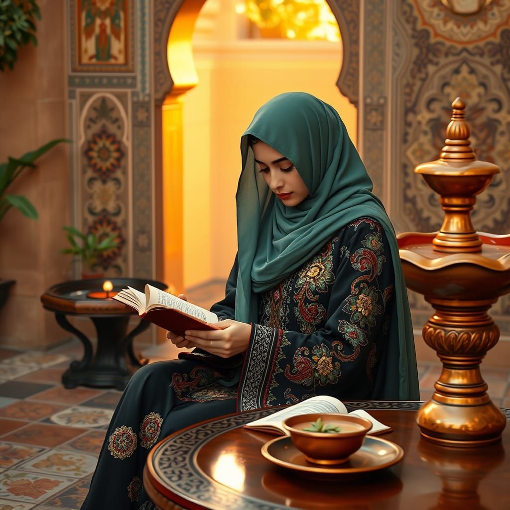 Contemplative Woman Writing in Art Nouveau Style