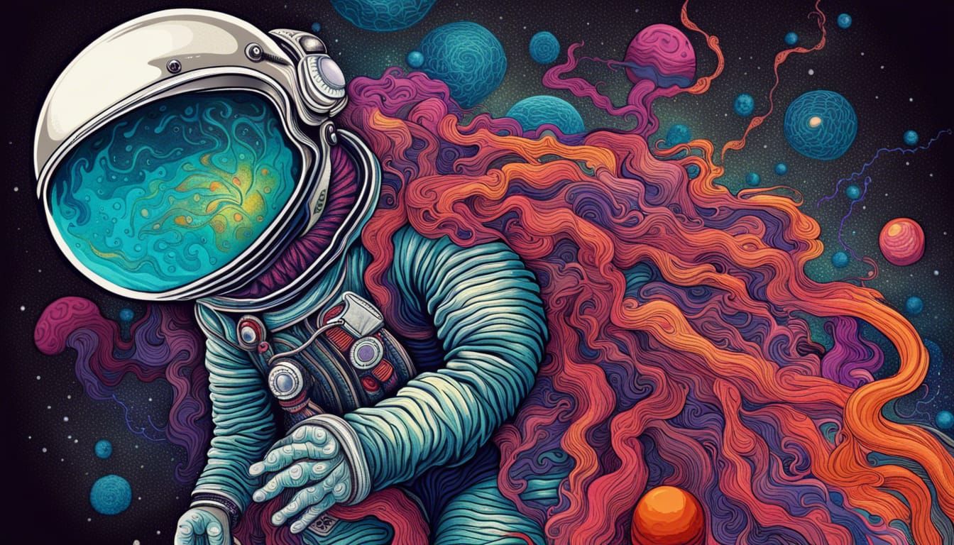 Astronaut with Psychedelic Jellyfish Abstract Art