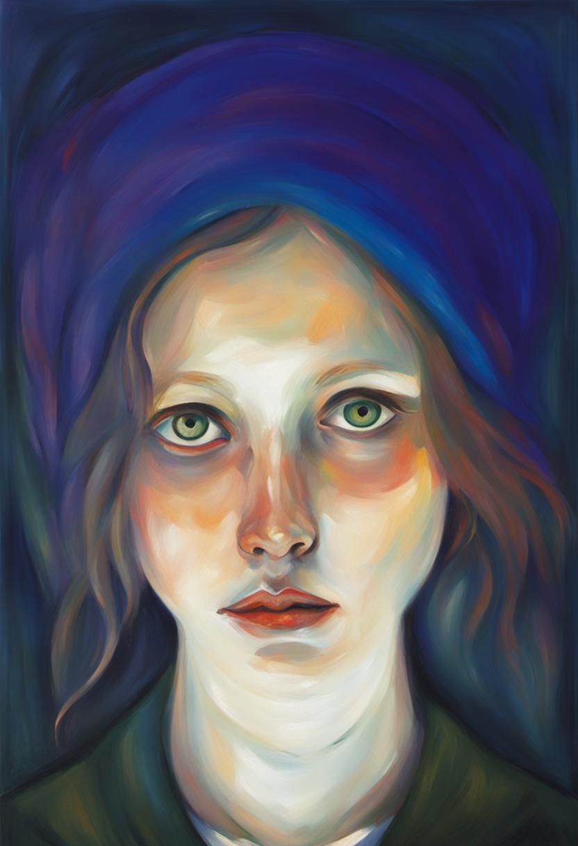 Melancholic Female Portrait in Expressionist Style