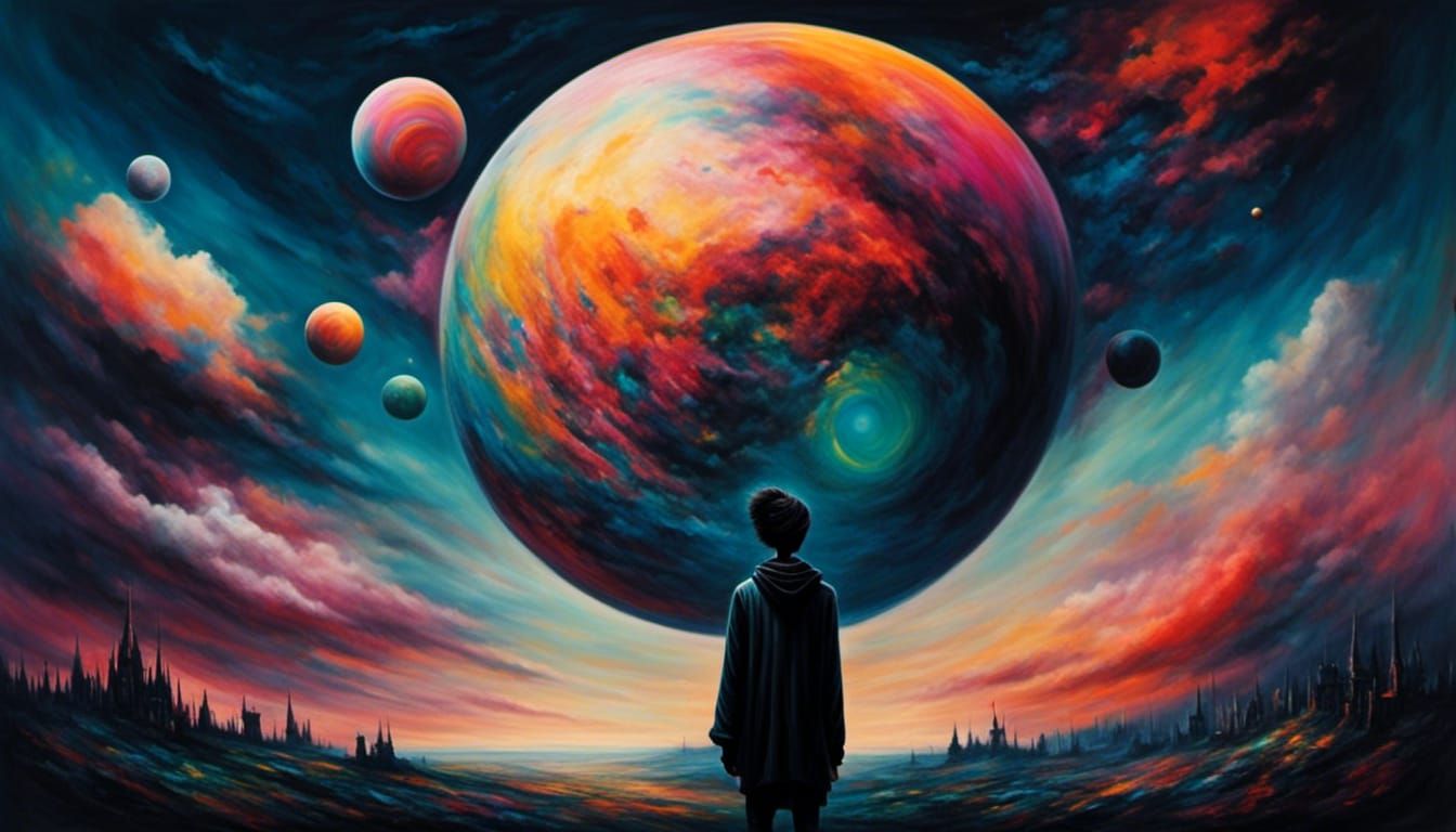 Surreal Planet Bearer in Dreamlike Landscape