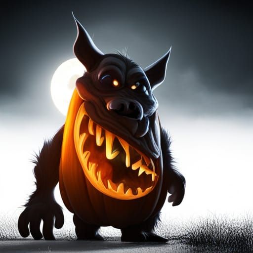 Cartoon Jack-o-Lantern and Werewolf for Halloween