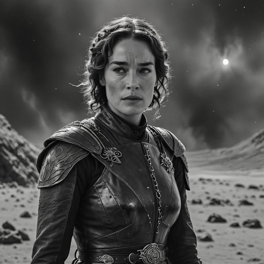 Lena Headey as Cersei in Space, Black and White Film Still