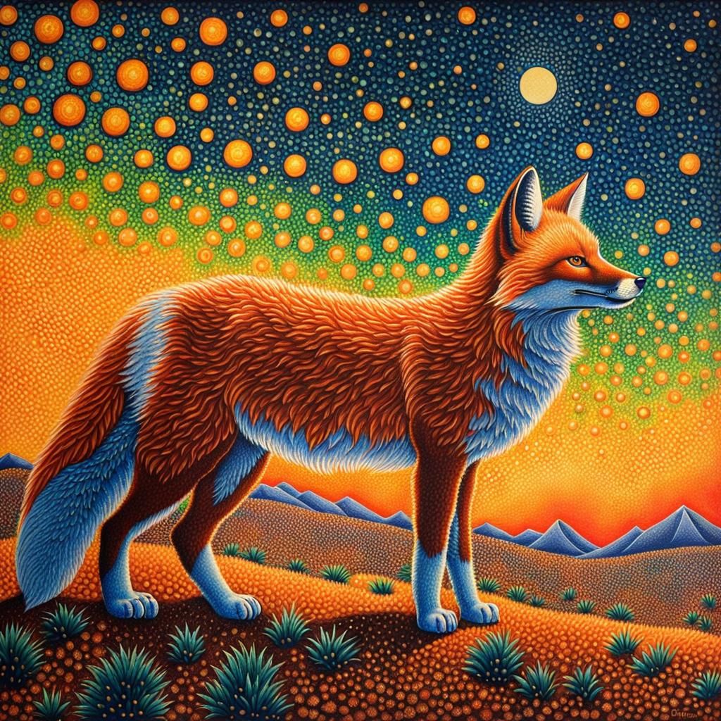 Kitsune in Kalahari: Kinetic Pointillism Painting