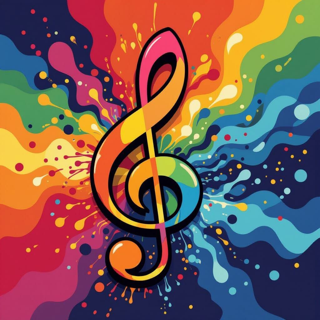 Vibrant Music Note in Bold Splash Art Style