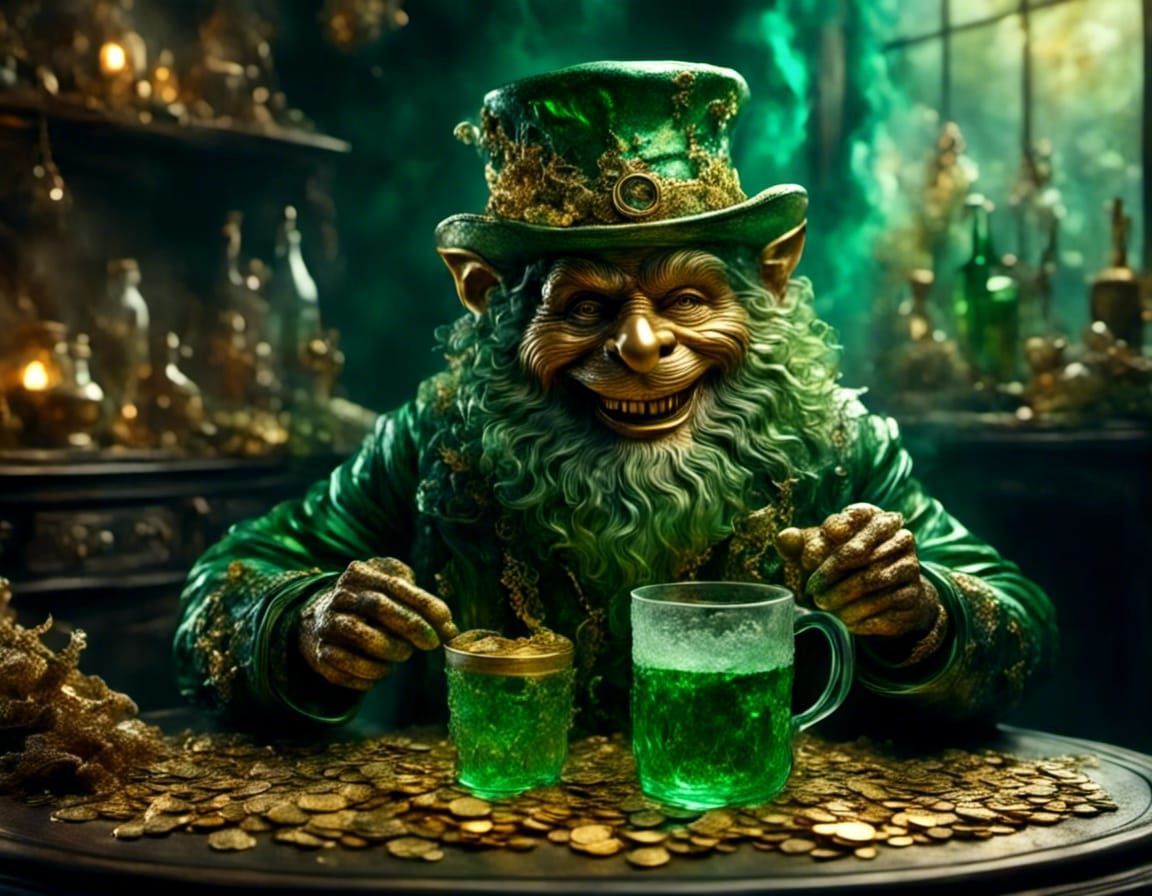 Leprechaun in Glass Outfit with Pot of Gold